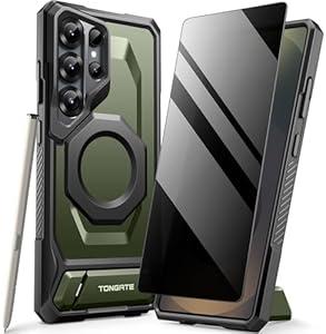Tongate Magnetic for Samsung Galaxy S25 Ultra Case with Aluminum Alloy Stand, Privacy Screen Protector, Compatible with MagSafe, TPU Antislip Edge, Military Grade Protection Case for S25 Ultra, Green