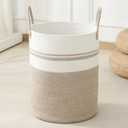 Laundry Basket Hamper Tall Rope Storage Woven for Blanket toys Dirty Clothes in Living Room Bathroom Bedroom (Brown&White, 100L/26.4Gal)