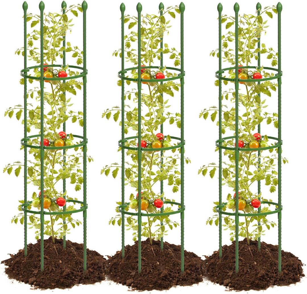 joyhalo 3 Pack Tomato Cages for Garden, Up to 59 Inch Heavy-Duty Tomato Trellis, Height Adjustable Garden Trellis for Climbing Plants Outdoor Vegetables Flowers Cucumber Peony (Light Green)