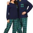 SWOMOG Couple Matching Pajamas Plaid Long Sleeve Christmas Pjs for Men and Women Soft Warm Loungewear with Pocket (XXL)