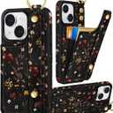 Petitian for iPhone 15 Case with Wallet - Women Girls Cute Girly Aesthetic Unique Design with Leather Credit Card Holder Cardholder Stand Wristband for Apple 15, Grow Flower