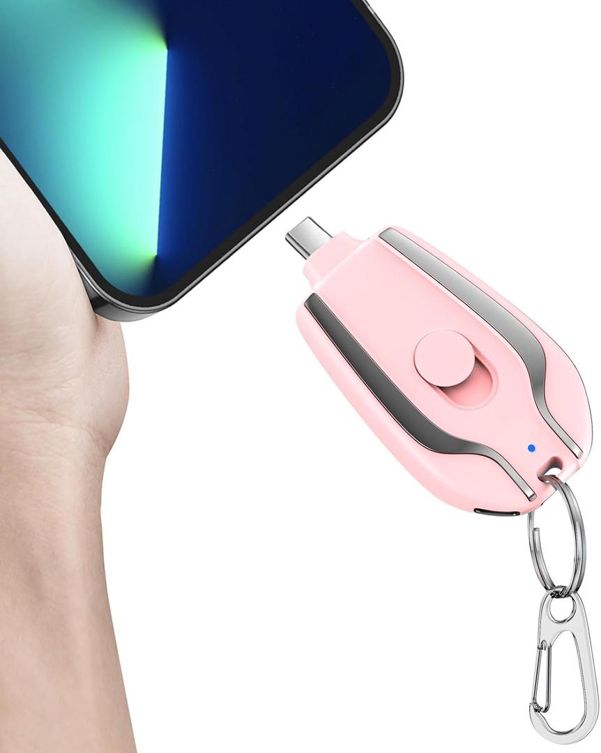 EMNT Keychain Portable Charger for USB C, 2000mAh Mini Power Emergency Pod,Small Andriod Cell Phone Charger,Type C Power Bank Battery Pack Pink