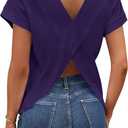 LilyCoco Women's Short Batwing Sleeve Shirt Criss Cross Back Tops Casual Loose Plain Tee Black XXX-Large (Purple, XXXL)