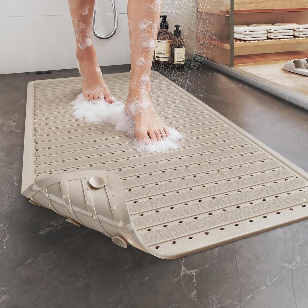 Non Slip Bathtub Mat and Shower Mat, Machine Washable Anti Slip Shower Mats for Inside Shower with Suction Cups & Drain Holes