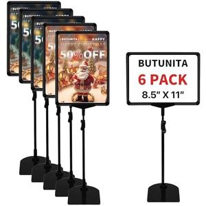 BUTUNITA Adjustable Sign Holder - 8.5 x 11 Inch, Table & Floor Stand, Vertical & Horizontal Display, Black (6Pcs)