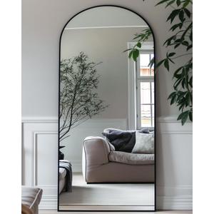 Antok 58" x21 Arched Full Length Floor Mirror, Black Aluminum Frame, Free Standing/Wall Mount/Leaning for Bedroom, Living Room, Dressing Room