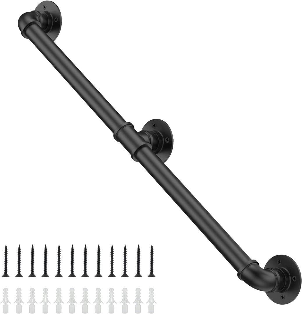 Willstar 5FT Industrial Staircase Handrail Non-Slip Pipe Bar Foot Rail Wall Mount Stair Rail Vintage Grab Bar for Steps Black Iron Pipe Handrail for Outdoor Indoor Stairs Loft Porch Hand Rail (5ft)