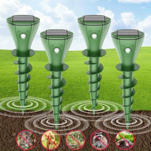 Mole Repellent Solar Powered, Snake & Skunk & Vole & Gopher & Armadillo & Rabbit & Groundhog & Chipmunk Repellent for Yard, IP 65 Waterproof Outdoor Ultrasonic Deterrent for Lawns Garden 2 Pack