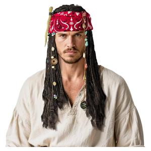 Pirate Captain Costume Wig for Men Women Cosplay Halloween Party Costume Props Bandana Braid Beads Accessories (Black)