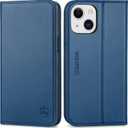 SHIELDON Case for iPhone 13 Mini, Genuine Leather Wallet Magnetic RFID Blocking Card Slots Kickstand Folding Shockproof Case Compatible with iPhone 13 Mini 5G (5.4") - Royal Blue