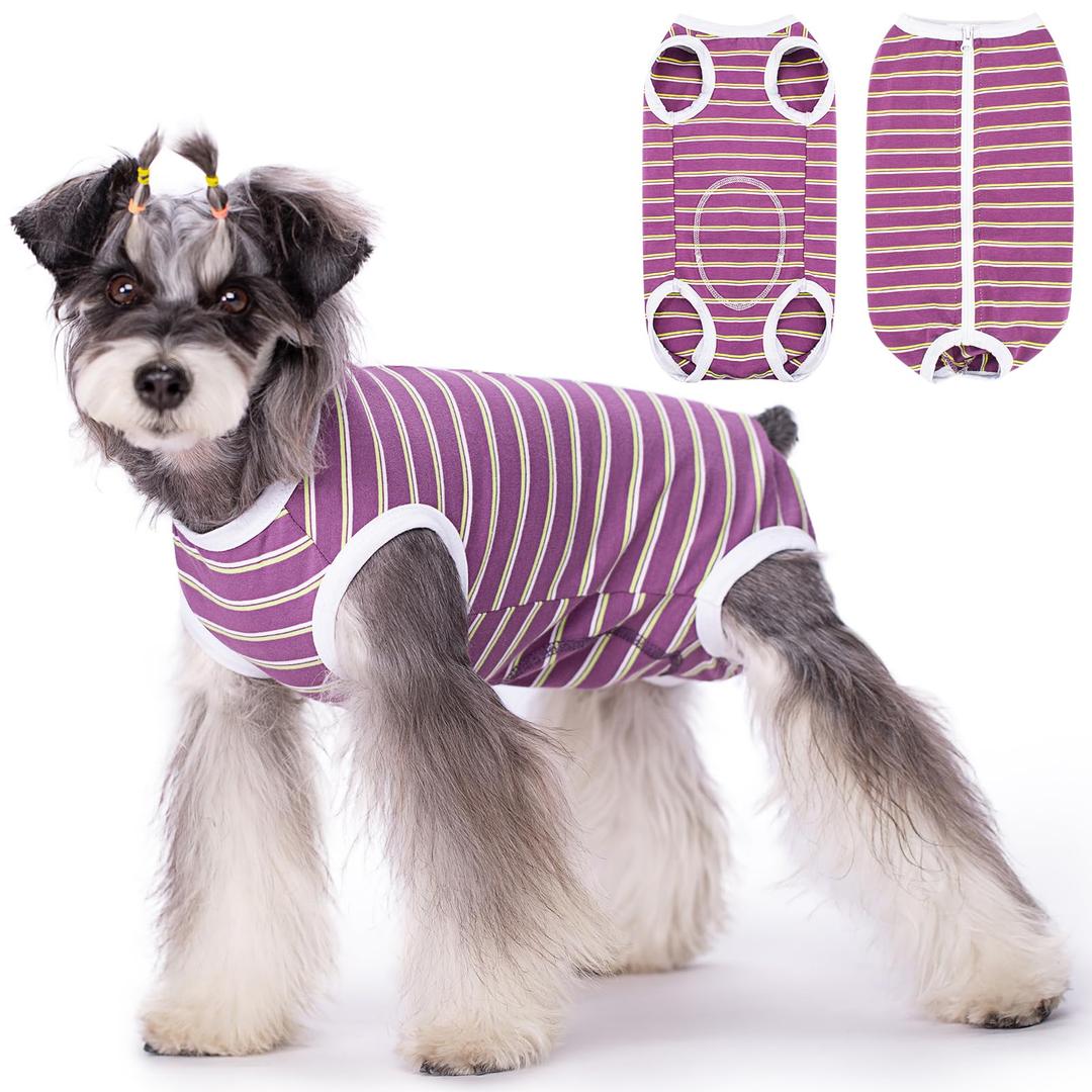 Coppthinktu Recovery Suit for Dogs Female Dog Onesie After Surgery Spay, Soft Surgical Pajamas Post-Op Bodysuits for Small Dogs Puppy, Abdominal Wounds Prevent Licking Cone E-Collar Alternative(Small, Purple Stripe)