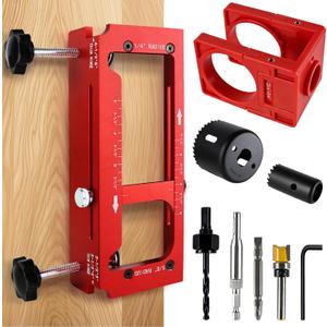 2-in-1 Door Hinge Jig and Lock Installation Kit, Upgraded Aluminum Alloy Router Template for Hinge Mortising 2.5" to 5", Door Hole Drilling Tool for Knob/Deadbolt, 1/4" 5/8" R, Square Corner Hinges
