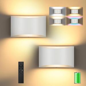TRLIFE Rechargeable Battery Operated Wall Sconces, Remote Control Dimmable LED Wall Sconce 3000K/4000K/6000K Rechargeable Wall Lights Wall Mounted Light for Bedroom Living Room Hallway(White,2P)