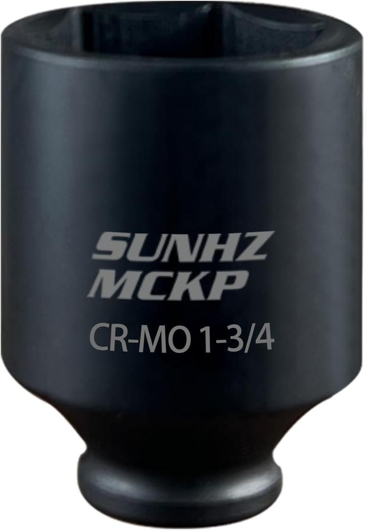 SUNHZMCKP 1/2 Inch Drive Impact Socket, SAE 1-3/4 In Deep Socket, CR-MO, 6 Point Axle Nut Socket for Easy Removal of Axle Shaft Nuts (1-3/4)