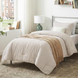CozyLux Twin Comforter Set Dorm Bedding - 2 Pieces Beige Twin Extra Long Soft Luxury Cationic Dyeing Comforter for College, Twin XL Breathable Lightweight Bed Sets with 1 Comforter and 1 Pillow Sham