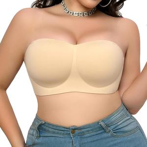 Strapless Push-Up Bra for Fuller Busts, Convertible Bandeau Bra with Lightly Lined Cups and Back-Smoothing Support (Nude)