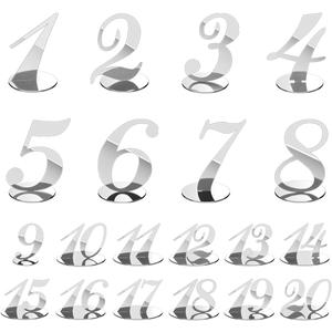 Rely2016 Mirrored Table Number, 1-20 Wedding Table Numbers Stands with Holder Base Acrylic Table Numbers Place Card Holders Reception Dcor for Wedding Banquet Birthday Party Event Catering (Silver)