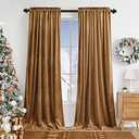 Camel Velvet Curtains for Bedroom Window, Super Soft Luxury Drapes, Room Darkening Thermal Insulated Rod Pocket Curtain for Living Room, 2 Panels