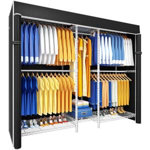 Ulif E12C Heavy Duty Closet Organizer SystemFreestanding Clothing Racks for Hanging ClothesAdjustable Garment Rack 71" W x 16" D x 76.5" H Hold 960 lbsWhite Clothing Rack with Black Dustproof Cover