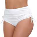JOYBIK Women's High Waisted Full Coverage Cheeky Bikini Bottoms Tummy Control Adjustable Dtawstring Swim Bottoms, (Small, White)