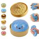 Glitter Dumpling Squishy, Mystery Glitter Dumpling Squishies Box, Colorful Dumpling Stress Balls Fidget, Jumbo Squishy Toy with Steamer Box, Soft Squeeze Decompression Dough Gift (Blue)
