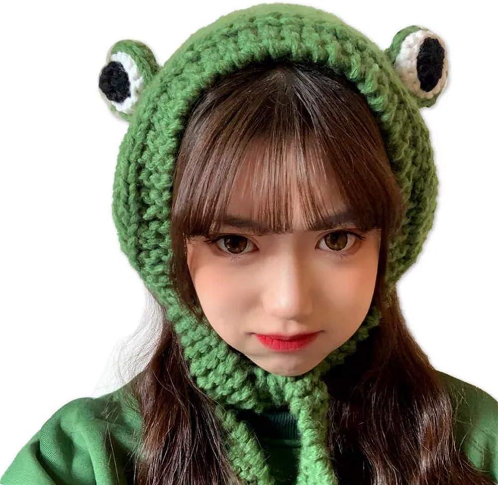 Frog Headband Hat Cute Crochet Knitted Headband Outdoors Big Eye Frog Cap Earflap Ear Protective