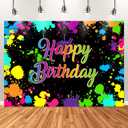 Avezano Glow Neon Birthday Backdrops Glow in The Dark Happy Birthday Party Background Decorations Colorful Graffiti Splash Paint Banner for Kids Birthday Supplies(7x5ft)