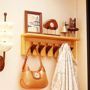 Piano Key Clothes Hanger, Crescent Design Wall Mounted Entrance Hanging Clothes Hook for Entering The Door, Clothes and Hats Hook for Entering The House (Tray Walnut-Beech, 6 Hooks)