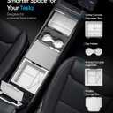 for 2026 Tesla Model Y/3/YL Accessories Console Organizer 4PCS White | Fits Tesla 2025 2026 Model Y/YL (Premium Performance) & 2024 -2026 Model 3 Console Storage Double-Layer Tray, Smooth Sliding