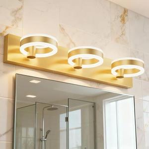 PHIXART LED Bathroom Light Fixtures, 24inch Gold Vanity Lights, Modern 3 Light Acrylic Wall Sconces, 350° Rotatable Wall Lighting Fixture Over Mirror