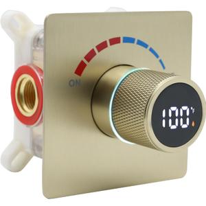 Concealed LED Digital Display Shower Diverter Valve Shower Mixing Valve Single Way Can Use All the Time Brushed Gold