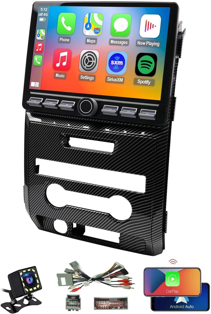 QLED Radio for Ford F150 2009 2010 2011 2012,2013 2014 STX XL Upgrade,Carbon Fiber Style,8 core Touch Screen Stereo Replacement,Wireless carplay Android auto,4G LTE Network,Free Camera