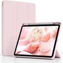 Case for iPad Air 11 inch M2/M3 (2024/2025), iPad Air 5th/4th Generation (2022/2020) 10.9 Inch-Shockproof Cover with Apple Pencil 2 Charging & Holder, Auto Wake/Sleep (Pink) (Pink+TPU Back)