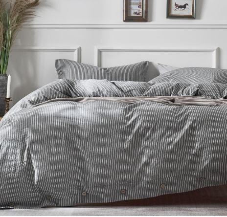 JELLYMONI Cotton Duvet Cover King Size - Black Vertical Pinstriped Comforter Cover with Button 100% Washed Cotton 3PCS Breathable Soft Solid Bedding Set Duvet Cover 104×90in & 2 Pillowcases