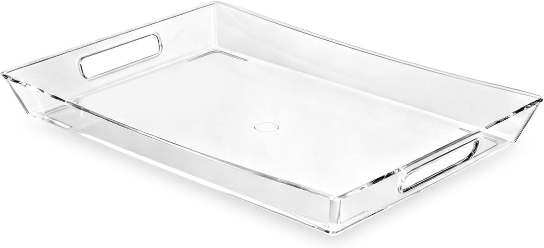 Clear Plastic Serving Tray with Handles, BPA-Free Storage Organizer Tray - Large Serving Trays 20.5"x14" Reusable Serving Platters for Appetizer, Fruit, Kitchen, Desk & Serving Tray for Party Supplies