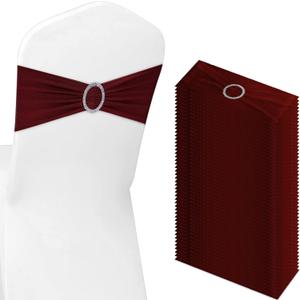 Tegeme 80 Pieces Chair Sashes & Bows - Stretch Spandex Chair Cover Band with Buckle for Wedding, Hotel Banquet, Birthday Party & Home Bulk Decorations(Wine Red)