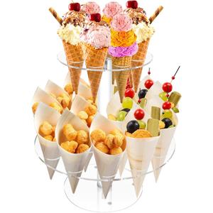 Acrylic Ice Cream Cone Holder, 2-Tier Stand with 24 Holes for Waffle Cone Displaying