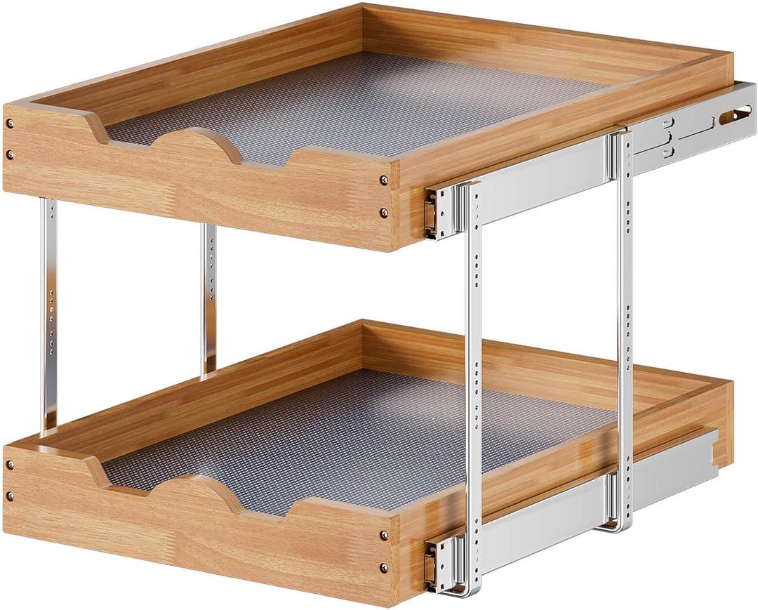 OCG 2 Tier Pull Out Cabinet Organizer (20"W x 21"D), Heavy-Duty Slide out Wood Drawer Shelf, Pull Out Drawer for Cabinets, Base Cabinet Organization for Kitchen, Pantry, Bathroom, 20W21D, 2 Tier, Wood