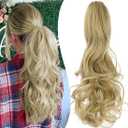 Claw Clip Ponytail Extension 18" Clip in Wavy Ponytail Hair Extensions Long Pony Tails for Women Extensions Ash Blonde Wave Hairpiece, Ash Blonde-Wavy