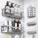 Shower Caddy 5 Pack,Adhesive Shower Organizer for Bathroom Storage&Home Decor&Kitchen,No Drilling,Large Capacity,Rustproof Stainless Steel Bathroom Organizer,Shower Shelves for Inside Shower-Standard (upgrade-5-piece set, Light Grey)