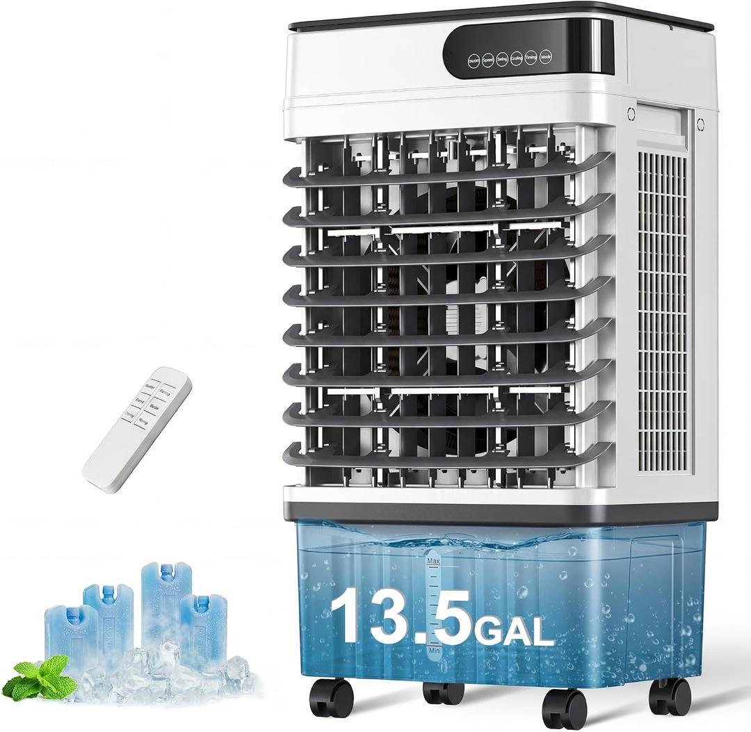 Uthfy Swamp Cooler, 41 Inch Evaporative Air Cooler with 13.5 Gal Large Water Tank, 3600 CFM, 120° Oscillation, 3 Modes & 3 Speeds, Remote, 12 H Timer, 4 Ice Packs, Portable Air Conditioner for Outdoor