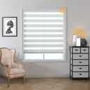 Motorized Zebra Blinds Smart Blinds with Remote Electric Shades for Indoor Windows Light Filtering Automatic Dual Layer Horizontal Shades Compatible with Google Alexa White 35" W X 72" H