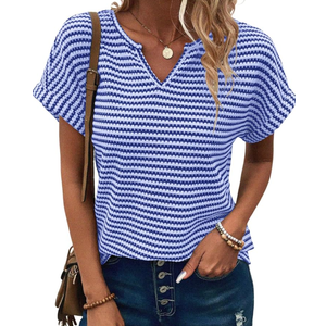 EVALESS Womens Dressy Casual Cap Short Sleeve Tops Trendy Summer V Neck Loose Striped Casual Basic T Shirts Tee Blouses