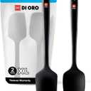 New DI ORO Seamless Series 2-Piece Silicone Pro XL Spoonula & Spatula Set - 600F Heat-Resistant Nonstick Rubber Commercial Grade Kitchen Cooking Utensils - Large Scrapers for Mixing & Baking (Black)
