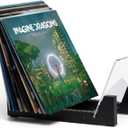 KAIU Vinyl Record Storage - Solid Wood with Crystal Clear Acrylic Holder - Premium Design, Perfect 12" LPs or 7" Singles Display Unit - Stores and Supports up to 50 Albums (Modern Black)