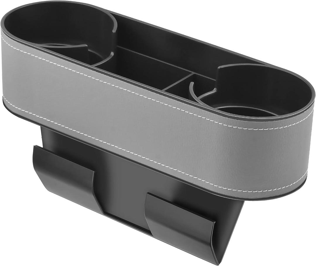 iokone Coin Side Pocket Console Side Pocket Leather Cover Car Cup Holder Auto Front Seat Organizer Cell Mobile Phone Holder (Slim-Gray)