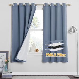 RYB HOME Soundproof & Dust Particle Filtering Curtains 100% Blackout Thermal Insulated Window Treatment Air Filter Drapes for Bedroom Living Room Kids Nursery, Stone Blue, W52 x L63 inch, 2 Panels RYB HOME Soundproof & Dust Particle Filtering Curtains 100% Blackout Thermal Insulated Window Treatment Air Filter Drapes for Bedroom Living Room Kids Nursery, Stone Blue, W52 x L63 inch, 2 Panels