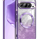 Casetego for Google Pixel 10 Case, Pixel 10 Pro Case, Compatible with MagSafe, Glitter Sparkle Magnetic Plated Slim Shockproof Soft TPU Bumper Cover for Google Pixel 10/10 Pro, Deep Purple