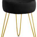 LUE BONA Vanity Stool, Black Vanity Stools for Makeup Room, Round Ottoman Foot Stool, Velvet Footrest Vanity Chair for Bathroom Vanity, Bedroom, Living Room, Entryway, Offices