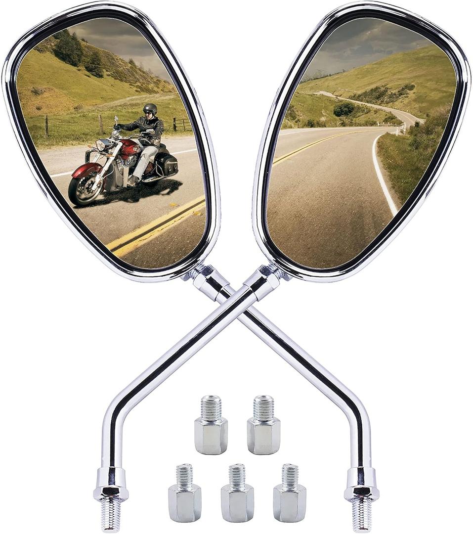 ORAEVY Universal 10mm 8mm Chrome Motorcycle Rear View Side Mirrors Handle Bar End
